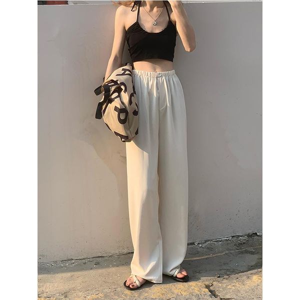 

women's pants & capris ly varey lin summer loose fashion female elastic waist wide leg women casual high solid color blue black, Black;white