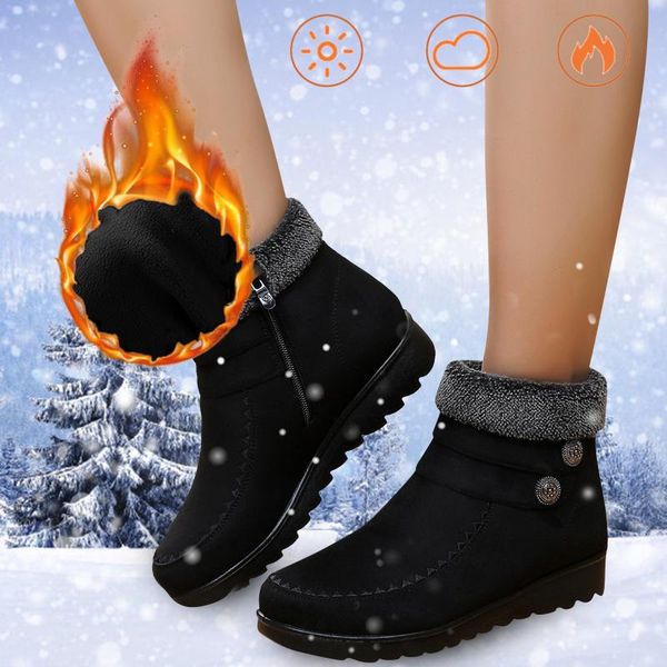 

boots women's snow shoes autumn winter casual roman short ankle leather female plus size botas femininas, Black