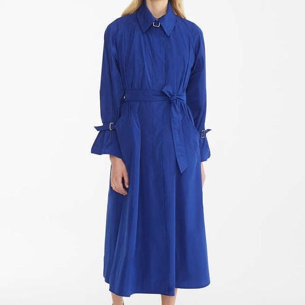 

women's trench coats 2021 women autumn and winter belt double-breasted lapel large swing over the knee long coat, Tan;black