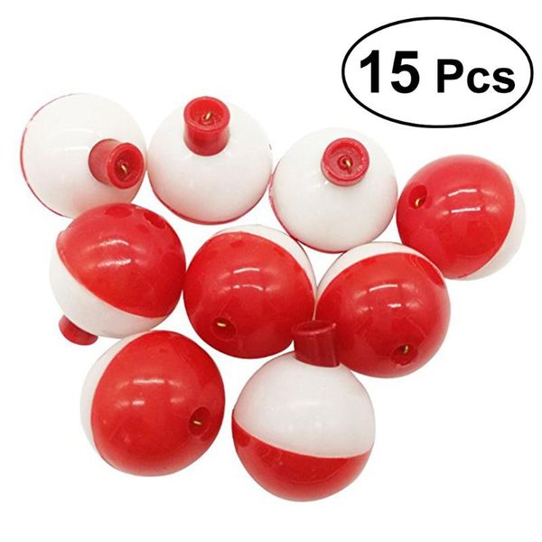 

fishing accessories 15pcs/lot 1 inch size bobber buoy float sea floats plastic for vissen dobbers (red and white)