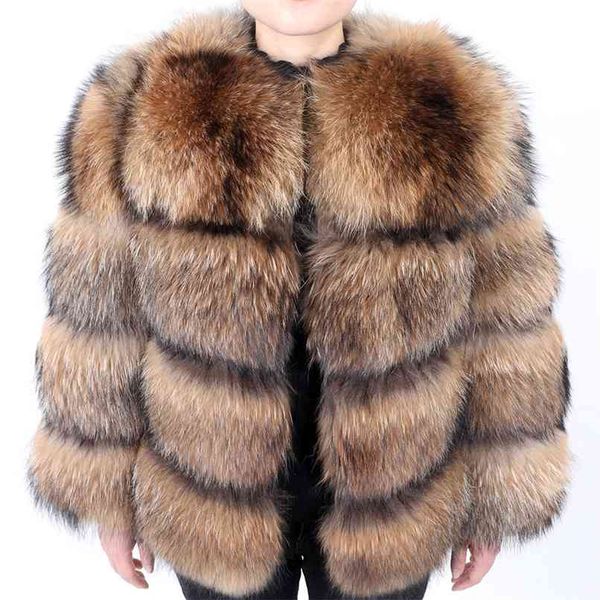 

maomaokong winter style jacket women's thick fur coat real raccoon fur jacket raccoon fur coat round neck warm 210925, Black