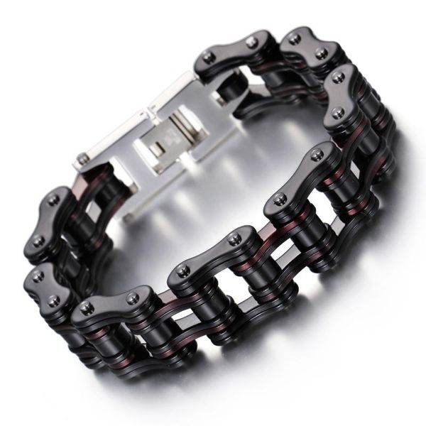 

link, chain 16mm width chunky stainless steel bike bracelet for men heavy bicycle motorcycle bracelets punk rock jewelry, Black