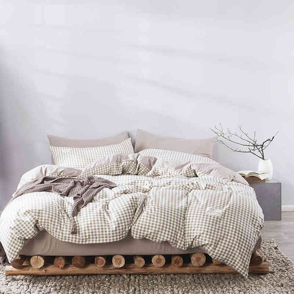 

bedding sets set soft washed cotton linen beige plaid clothes twin full  king duvet cover sheet pillowcase as2b av9b
