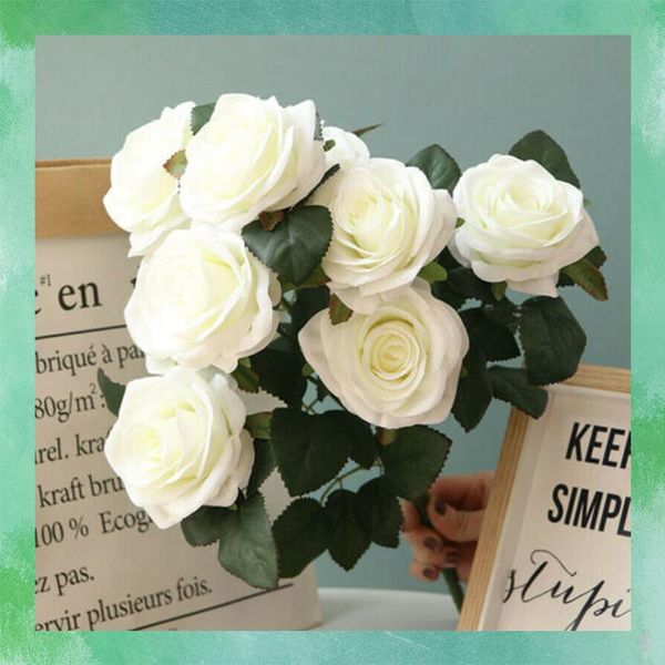 

decorative flowers & wreaths fahion artificial party bouquet decor open rose fake silk premium large 10 head