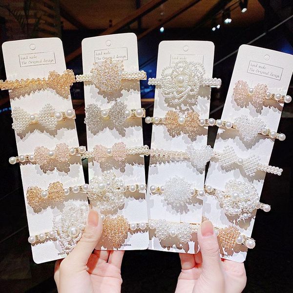 

women girls elegant shining crystal pearls geometric hair clips sweet hairpins barrettes headband fashion accessories