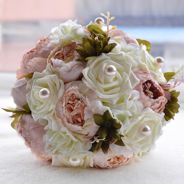 Dekorative Blumen Kränze Braut Brautjungfer Hochzeit Holding Blumenstrauß Künstliche Blume Vintage Rustikaler Stil Spitze Seil Schleife Party Dekor