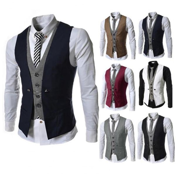 

men's tracksuits men dress vests for sleeveless v neck single-breasted mens suit vest male waistcoat gilet homme casual formal bu, Gray