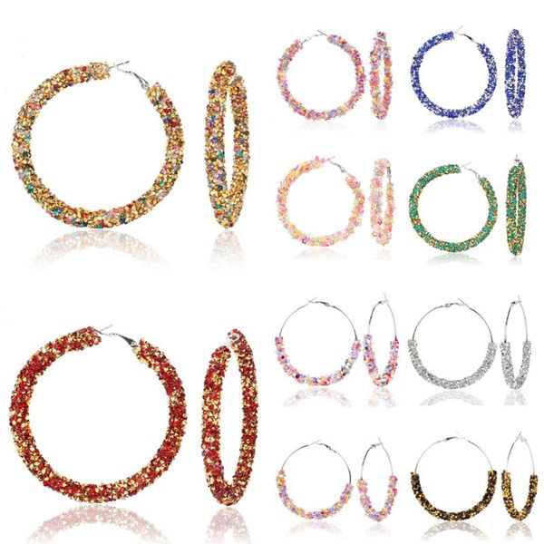 

hoop & huggie brand design fashion charm round crystal earrings geometric shiny rhinestone big earring jewelry women, Golden;silver