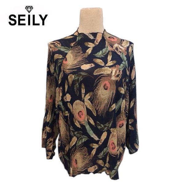 

women's blouses & shirts seily 2021 original designer unique floral blouse plus sizes loose royal blue elastic chiffon women irregular, White
