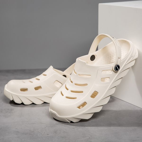 

new 2023 arrival summer personality slippers outdoor beach hole shoes men flip flop no brand non slip sandals slipper size n per, Black