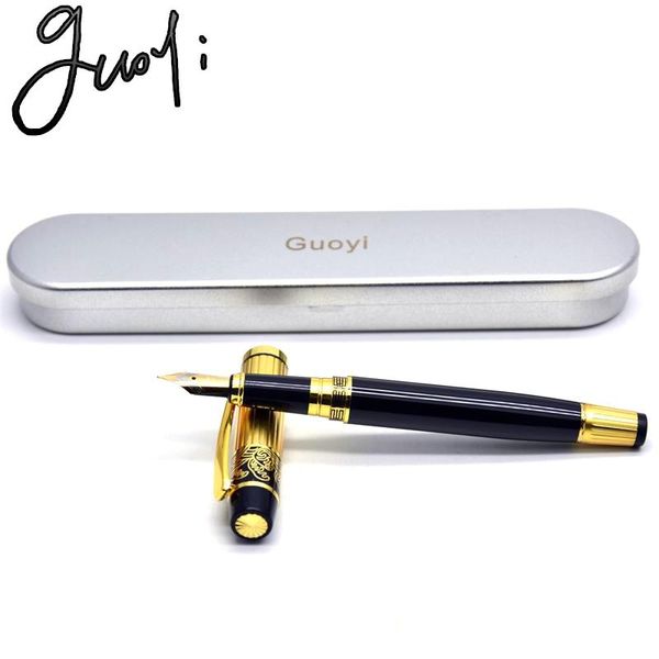 

fountain pens guoyi k901 wholesale sale 50pc pen/lot 0.5mm nib ink pen metal construction carved designs golden office gifts