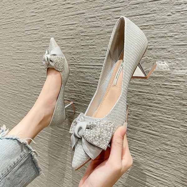 

dress shoes bowknot is women's shoe girl fall 2021 point mass culture thick with high heels soft bottom not grind feet fairy, Black