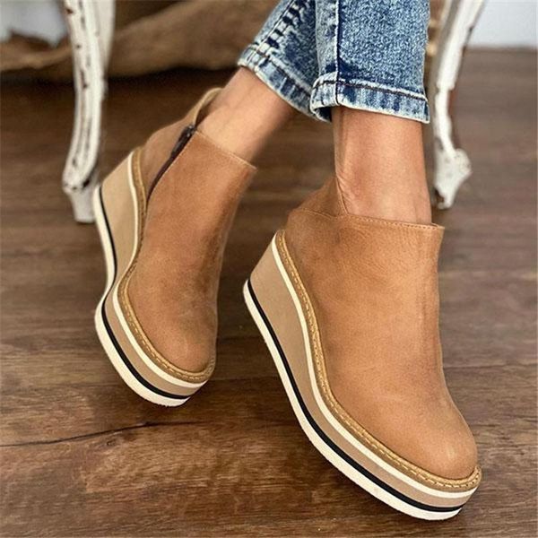 Sapatos de vestido 2022 Outono Mulheres Mid Heels cunhas Zipper antiderrapante moda tornozelo aumento de botas internas designer casual gladiador