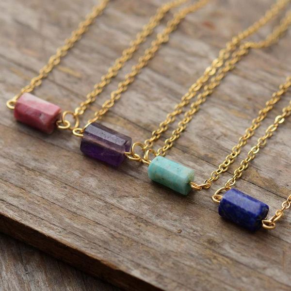 

chokers simple natural stones short necklace women exquisite hexagon charm genuine gold plated chain beaded ol jewelry, Golden;silver