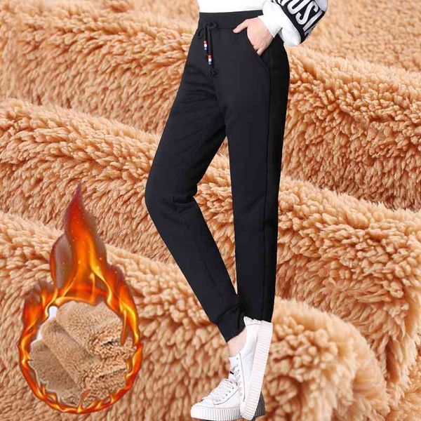 

high waist thick loose harme warm sports pants for women winter women's velvet lamb cashmere plus size s-5xl 210603, Black;white
