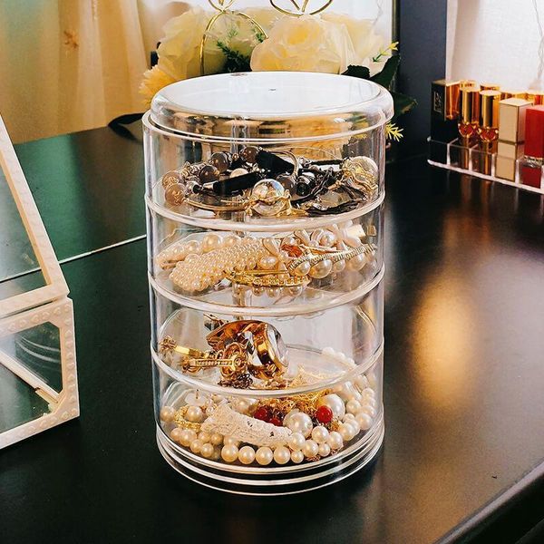

four-layer rotatable jewelry case organizer earrings storage-box hairpin transparent acrylic dustproof display-stan storage boxes & bins