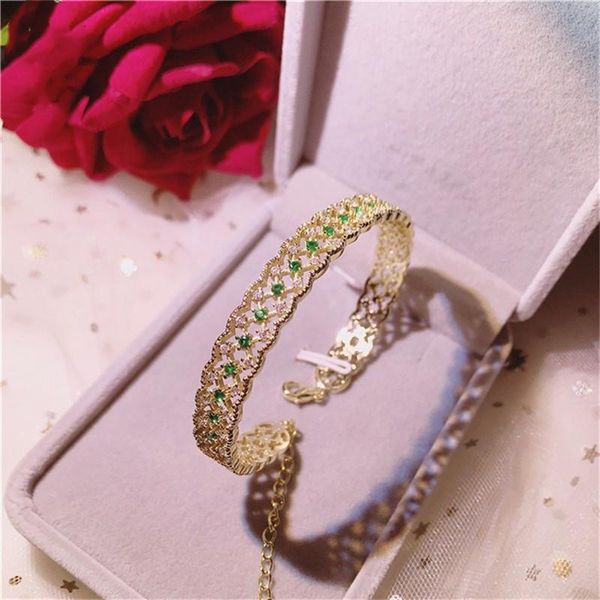 

other bracelets vintage for women bangles s925 sterling silver 18k gold emerald green gemstone luxury annivesary bijoux fine jewelry, Golden;silver