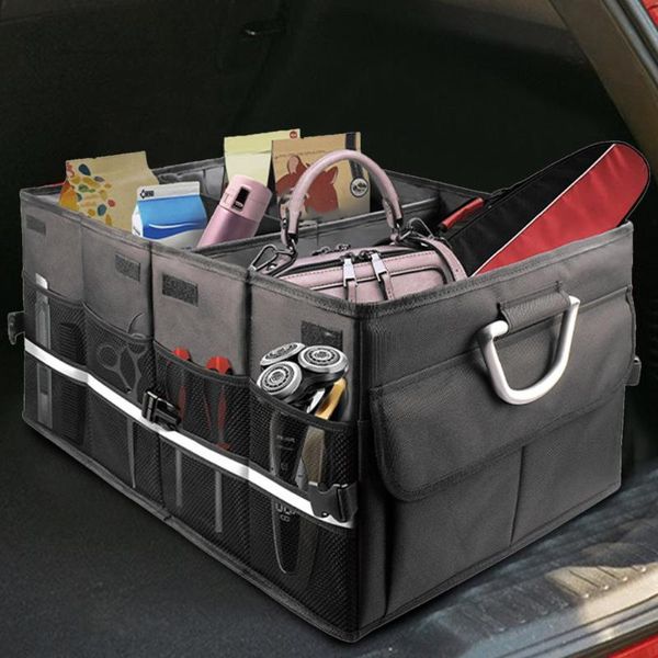 

car organizer foldable trunk box large capacity auto multi-purpose storage bag stowing tidying leather folding for emergency