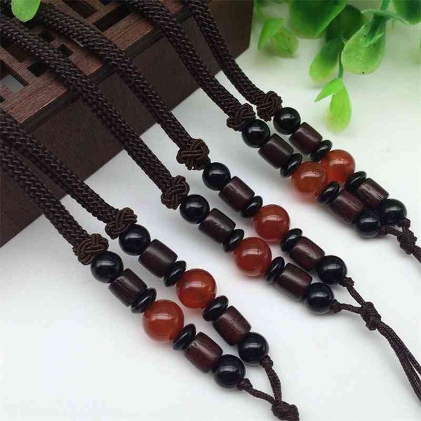 

red agate jade bead knitting sweater chain pendant rope, Black