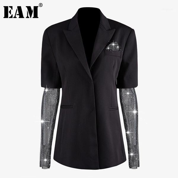 

women's jackets [] 2022 spring summer stand neck long spliced sleeve nail drill bling personality jacket women coat fashion tide jx8891, Black;brown