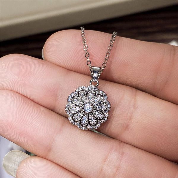 

pendant necklaces huitan fashion fresh style flower necklace for women luxury cubic zirconia romantic bride wedding accessories fancy je, Silver