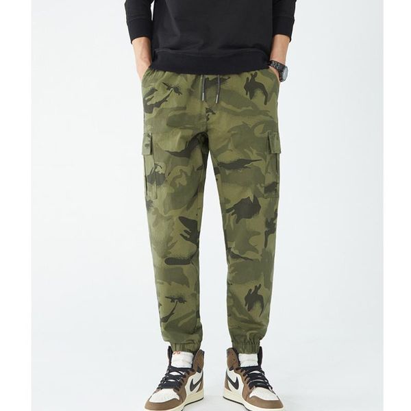 

men's pants luclesam men camouflage cargo mens military elastic waist jogger trousers streetwear pantalon homme, Black