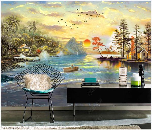 Personalizado 3d murais Papel Pastoral Europeu Lago Pastoral Paisagem Pintura De Pintura De Papel De Parede Decorativo