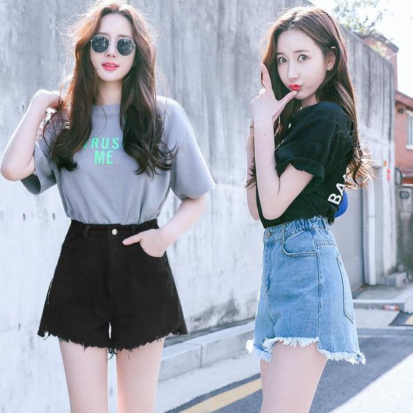 

women's shorts 2021 summer women high waist button wigh leg jeans casual female loose denim plus size short, White;black
