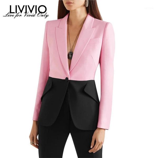 

women's suits & blazers [livivio] hit color patchwork blazer for women notched collar long sleeve elegant coats female 2021 autumn fash, White;black