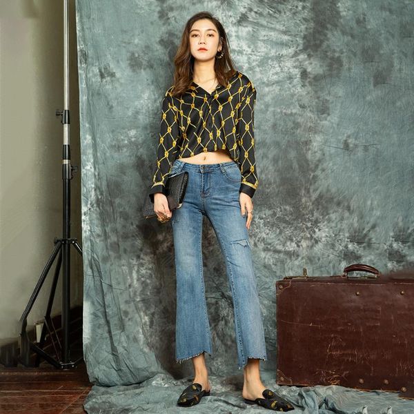 

women's jeans woman boot cut durable denim holes blue youth fashion design casual elastic wear