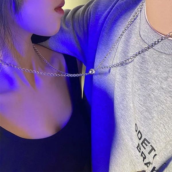 

pendant necklaces couple magnet necklace men and women a pair of sweater chain clavicle neck stainless steel, Silver