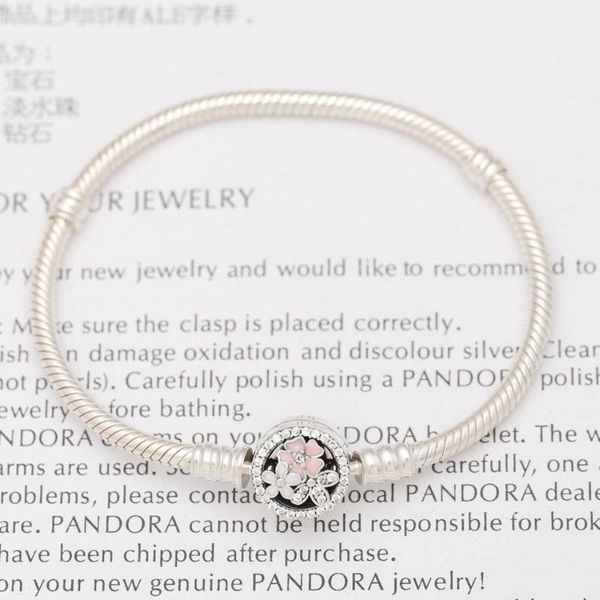 

link, chain authentic s925 bracelet bangle for women poetic blooms clasp fit lady bead charm pendant, Black