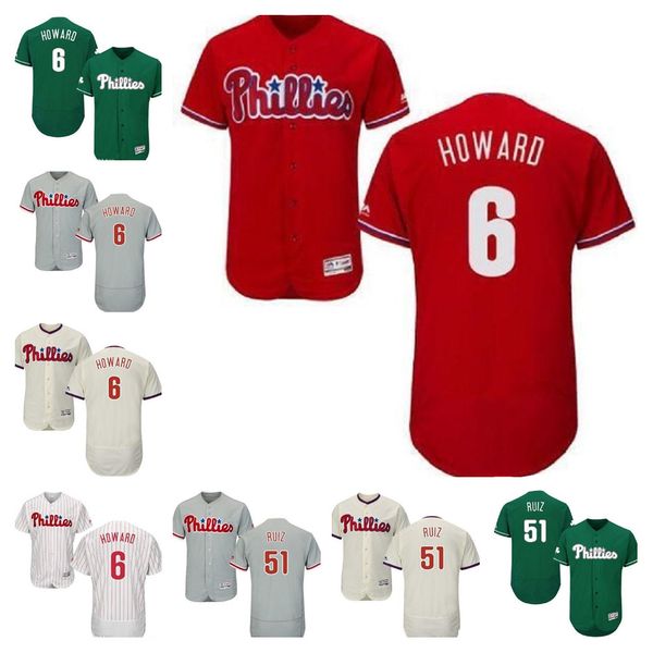 

men women youth phillies jersey #6 ryan howard 26 chase utley 51 carlos ruiz home red black grey white kids girls baseball jerseys, Blue;black