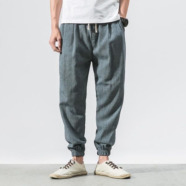 

spring summer men pants casual mens business trousers thin linen loose elastic waist chinese style clothe cotton har men's, Black