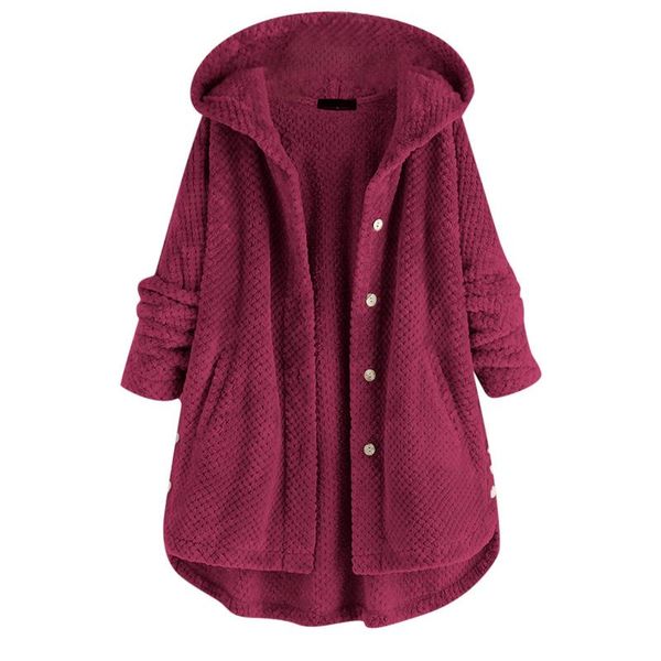 

warm loose jacket women fleece irregular long sleeve button pocket cardigan coat plus size solid fashion hooded women's jackets, Black;brown