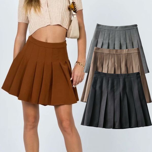 

casual dresses za women fashion all-match high waist pleated skirt mini skirt front 3 colors short s female elegant 7wr5, Black;gray