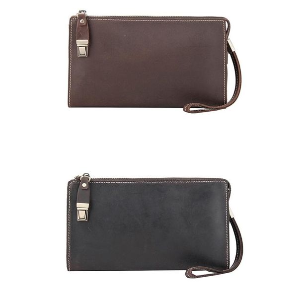 

handmade leather wallet long retro men's handbag large capacity zipper organiz wallets, Red;black