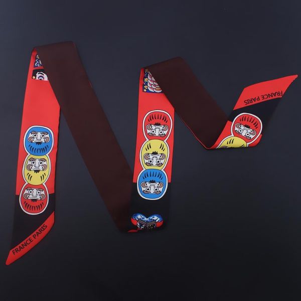 

scarves 120cm*5cm twill silk small long woman scarf little old moustache man printed fashion headband bag ribbon for ladie, Blue;gray