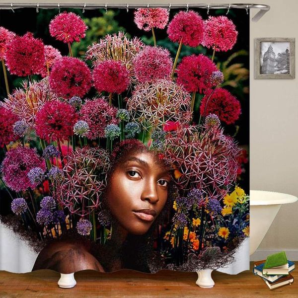 

black art african american women flower hair bath curtain shower curtains