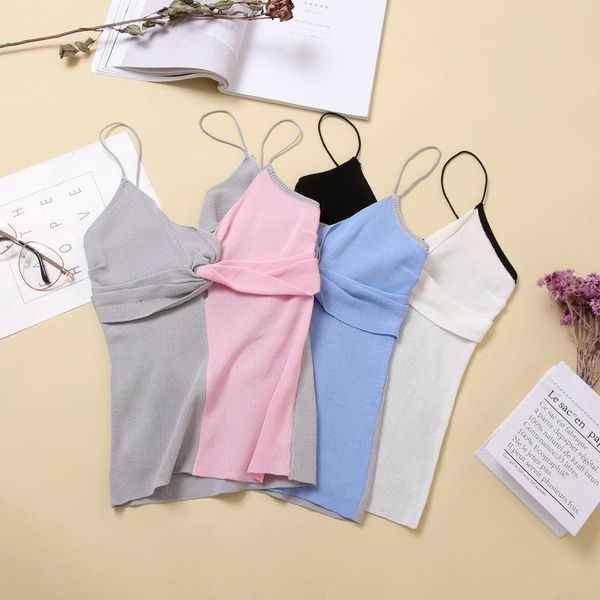 

Patchwork Sexy Crop Tops Women Tank Knitting Cross Top Cotton Camisole Femme Spaghetti, White