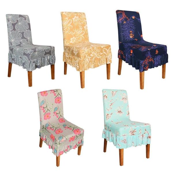 

chair covers 1pcs dining cover ruffled skirt stool elastic printed washable for home restaurant el decoration