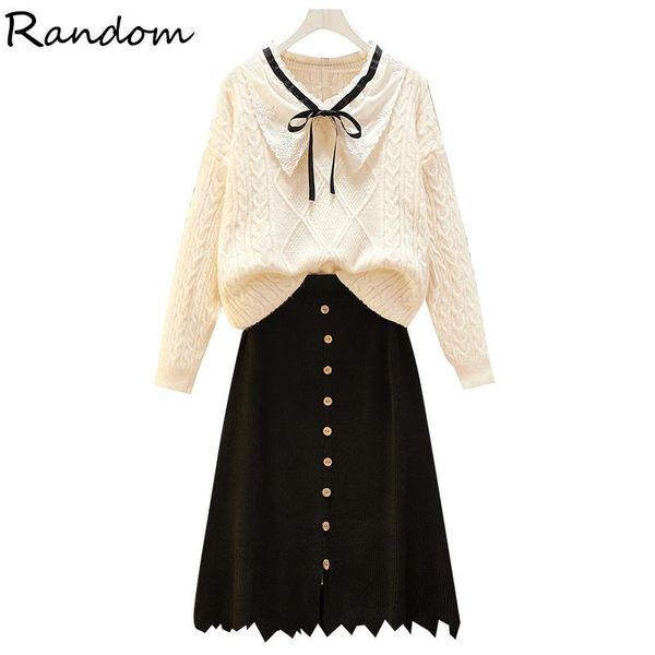 

women's tracksuits women sweater suit sweet pullover and knitted a line skirt two piece set fashion plus size 2021 winter warm office c, Gray
