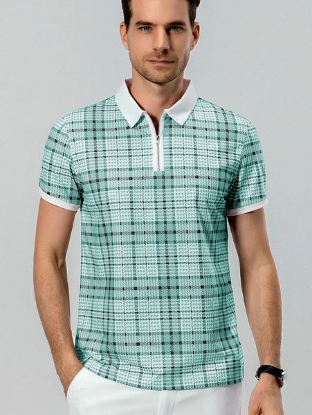 

men random glen plaid polo shirt k68u#, White;black