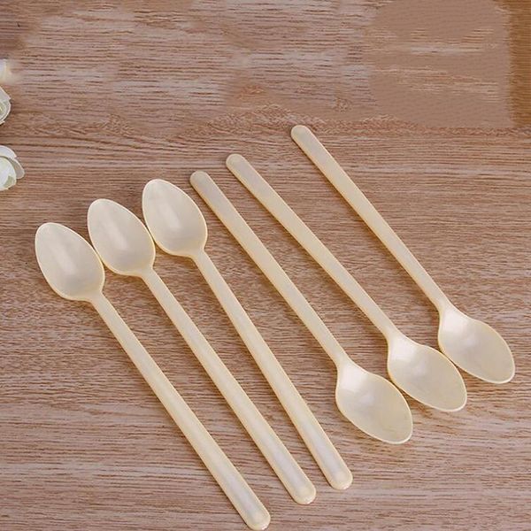 

disposable flatware 100pcs thick plastic spoon long handle dessert practical milk tea smoothie ice spoons
