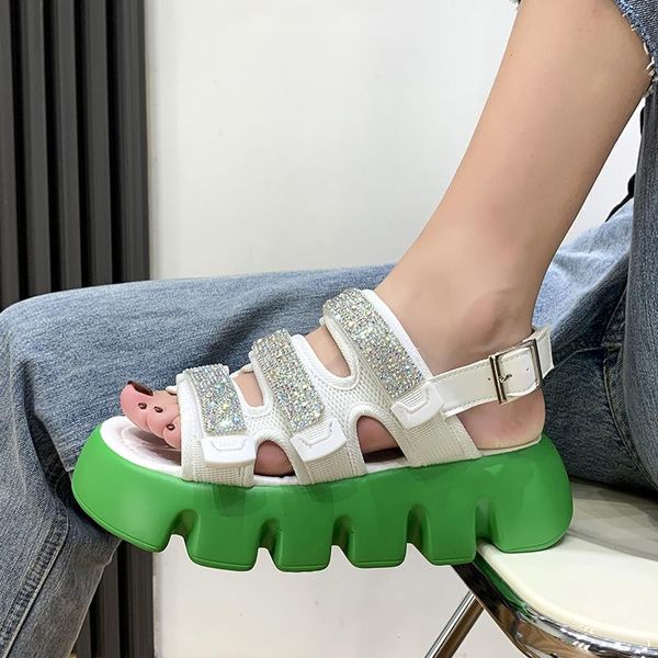 

sandals rhinestone for women 2021 summer shoes woman fashion gladiator platform wedge casual sandalias mujer, Black