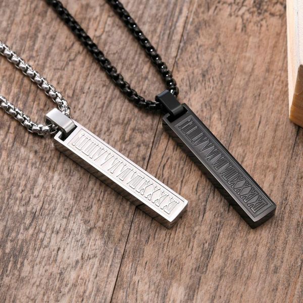 

pendant necklaces stainless steel men roman numerals bar necklace, Silver