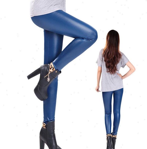 

women legging faux leather casual stretch leggings plus size high elastic pants leggins lady skinny, Black