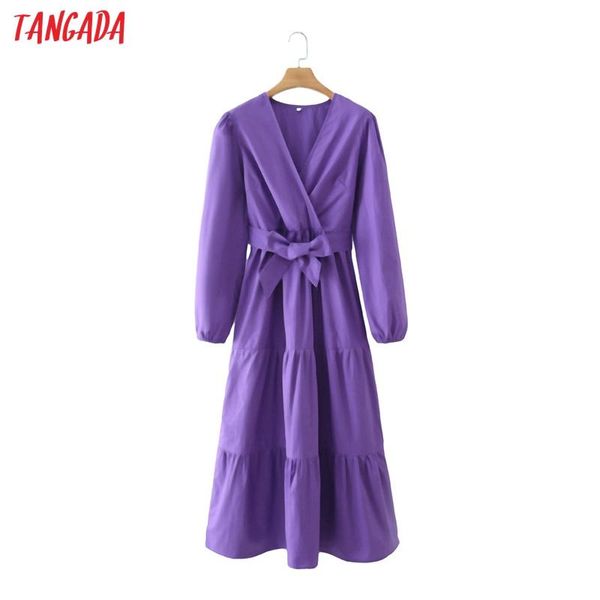 

casual dresses tangada 2021 fashion women purple long dress with slash vintage sleeve office ladies 2m189, Black;gray
