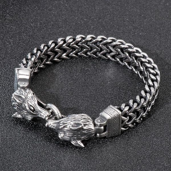 

charm bracelets jewels store 13mm stainless steel braided hand chain werewolf men's bracelet punk accessories for man, Golden;silver