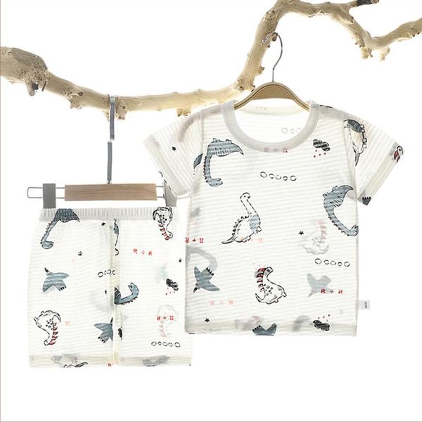 

clothing sets baby air-conditioning outfits toddler kids short-sleeved shorts pajamas set summer clothes for boys and girls, White